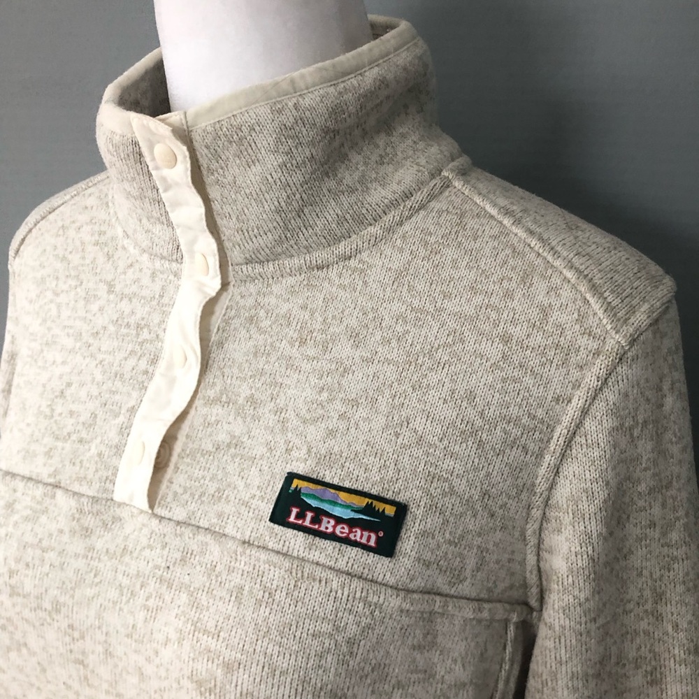 L.L. Bean Oatmeal Heather Snap-Front Fleece Pullover